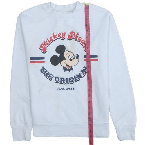 Disney Women's White Mickey Mouse Crew Neck Sweatshirt 2XS