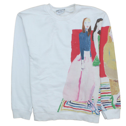 Zara Women White Sweatshirt Xevi Sola Print Size M