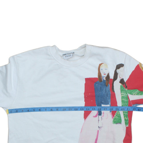 Zara Women White Sweatshirt Xevi Sola Print Size M