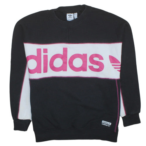 Adidas Womens Black Pink Colourblock Sweatshirt Size 8 Crew Neck Logo Jumper