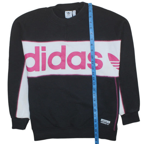 Adidas Womens Black Pink Colourblock Sweatshirt Size 8 Crew Neck Logo Jumper