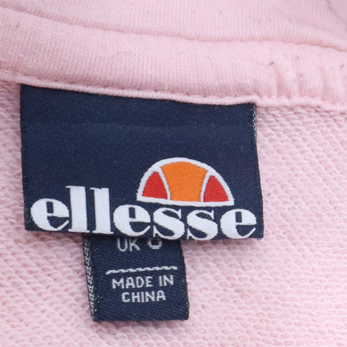 Ellesse Women Pink Pullover Hoodie UK 8 Cotton Blend Logo Casual
