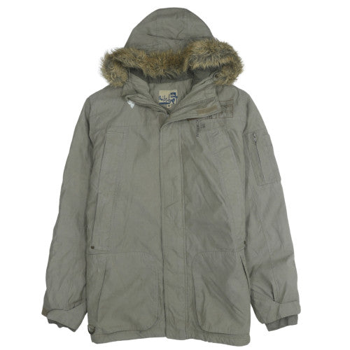 Quiksilver Men's Green Hooded Parka Jacket M Faux Fur Trim