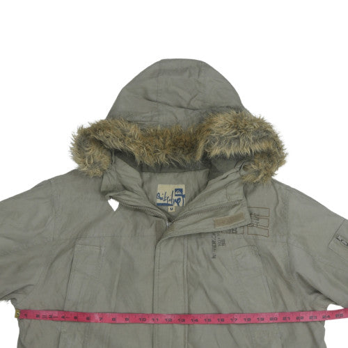 Quiksilver Men's Green Hooded Parka Jacket M Faux Fur Trim