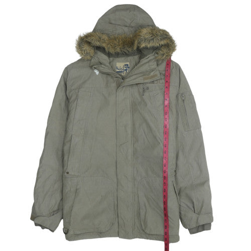 Quiksilver Men's Green Hooded Parka Jacket M Faux Fur Trim