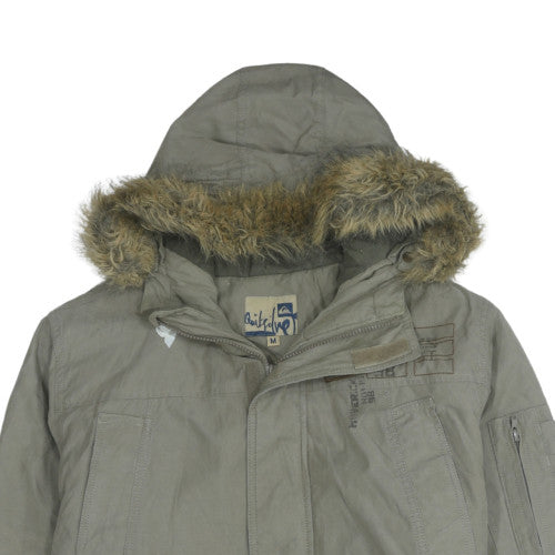 Quiksilver Men's Green Hooded Parka Jacket M Faux Fur Trim