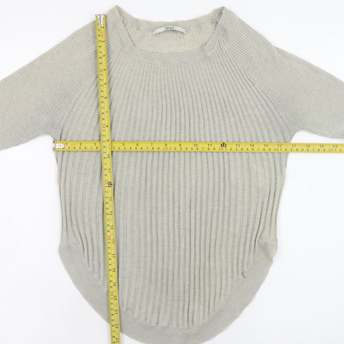 ONLY Women’s Grey Ribbed Knit Long Sleeve Pullover Jumper M