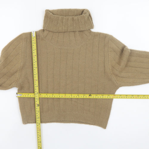 Pink Vanilla Women Beige Roll Neck Ribbed Knit Jumper M/L
