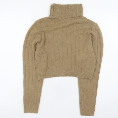 Pink Vanilla Women Beige Roll Neck Ribbed Knit Jumper M/L