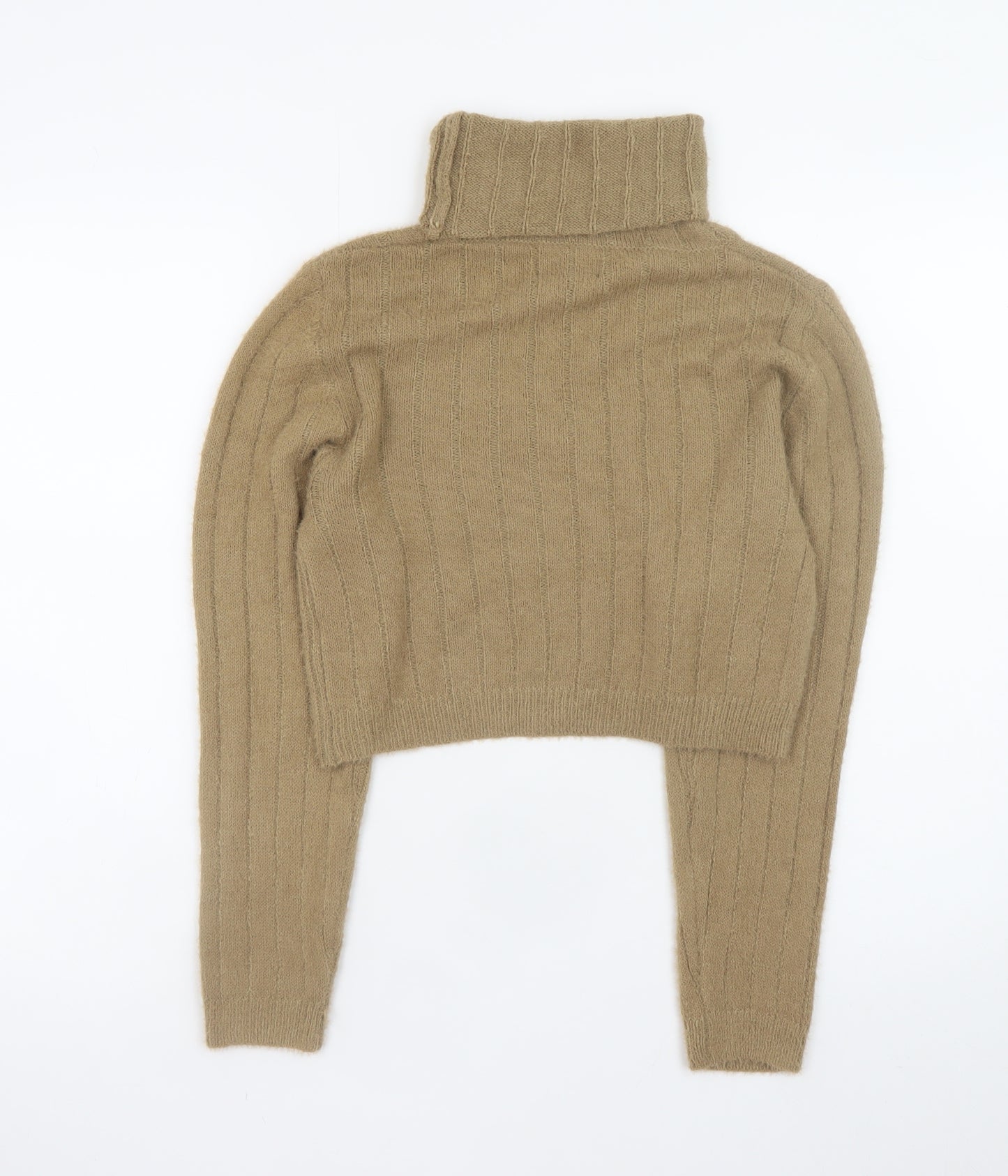 Pink Vanilla Women Beige Roll Neck Ribbed Knit Jumper M/L