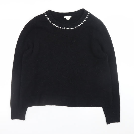 H&M Women Black Jewel Crew Neck Knit Jumper Size L