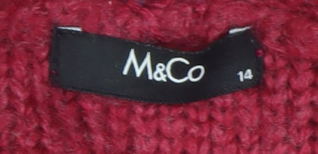 M&Co Women’s Red Roll Neck Acrylic Jumper Size 14