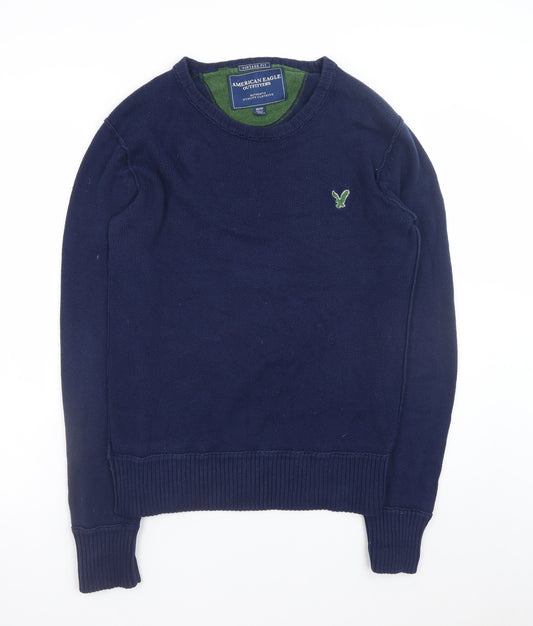 American Eagle Outfitters Men's Blue XS Cotton Crew Neck Jumper