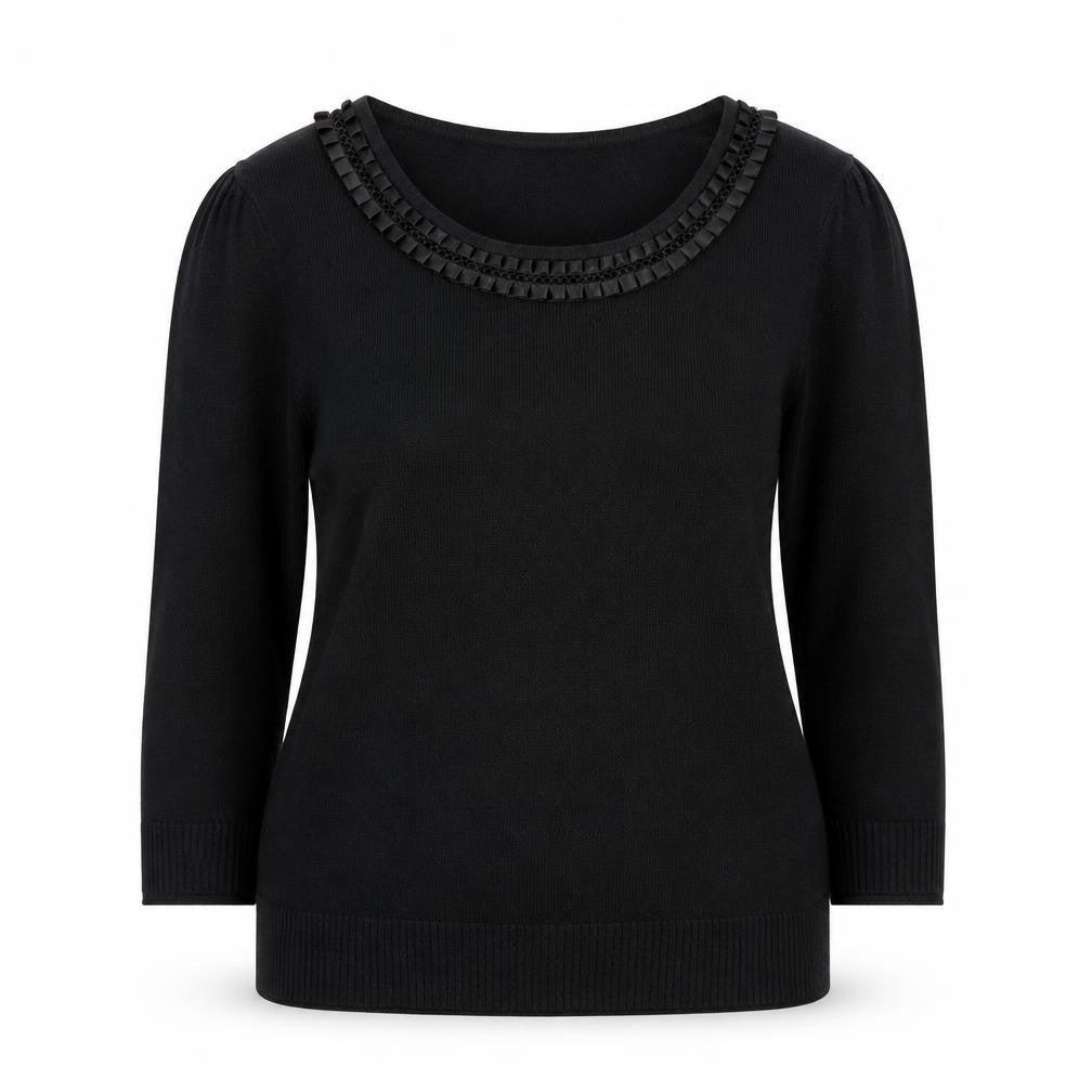 Marks and Spencer Per Una Womens Black Size 12 Round Neck Knit Jumper