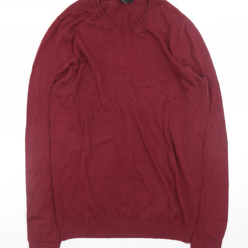 New Look Men Red Cotton Crew Neck Pullover Jumper Size S