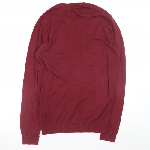 New Look Men Red Cotton Crew Neck Pullover Jumper Size S