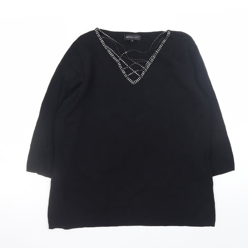 SKY Women’s Black Beaded V-Neck Pullover Jumper Size 4