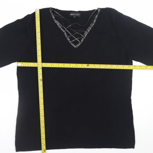 SKY Women’s Black Beaded V-Neck Pullover Jumper Size 4