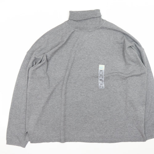 Primark Men's Grey Roll Neck Jumper 2XL Regular Fit Knit Pullover