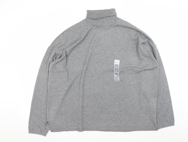 Primark Men's Grey Roll Neck Jumper 2XL Regular Fit Knit Pullover