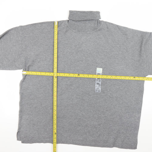 Primark Men's Grey Roll Neck Jumper 2XL Regular Fit Knit Pullover
