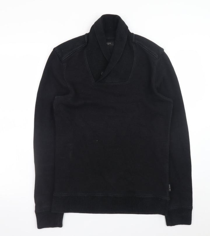 Ted Baker Men's Black Shawl Collar Cotton Blend Jumper Size M