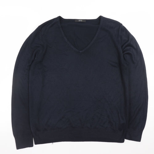 Marks and Spencer Mens Blue V-Neck Acrylic Jumper Size M