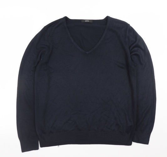 Marks and Spencer Mens Blue V-Neck Acrylic Jumper Size M