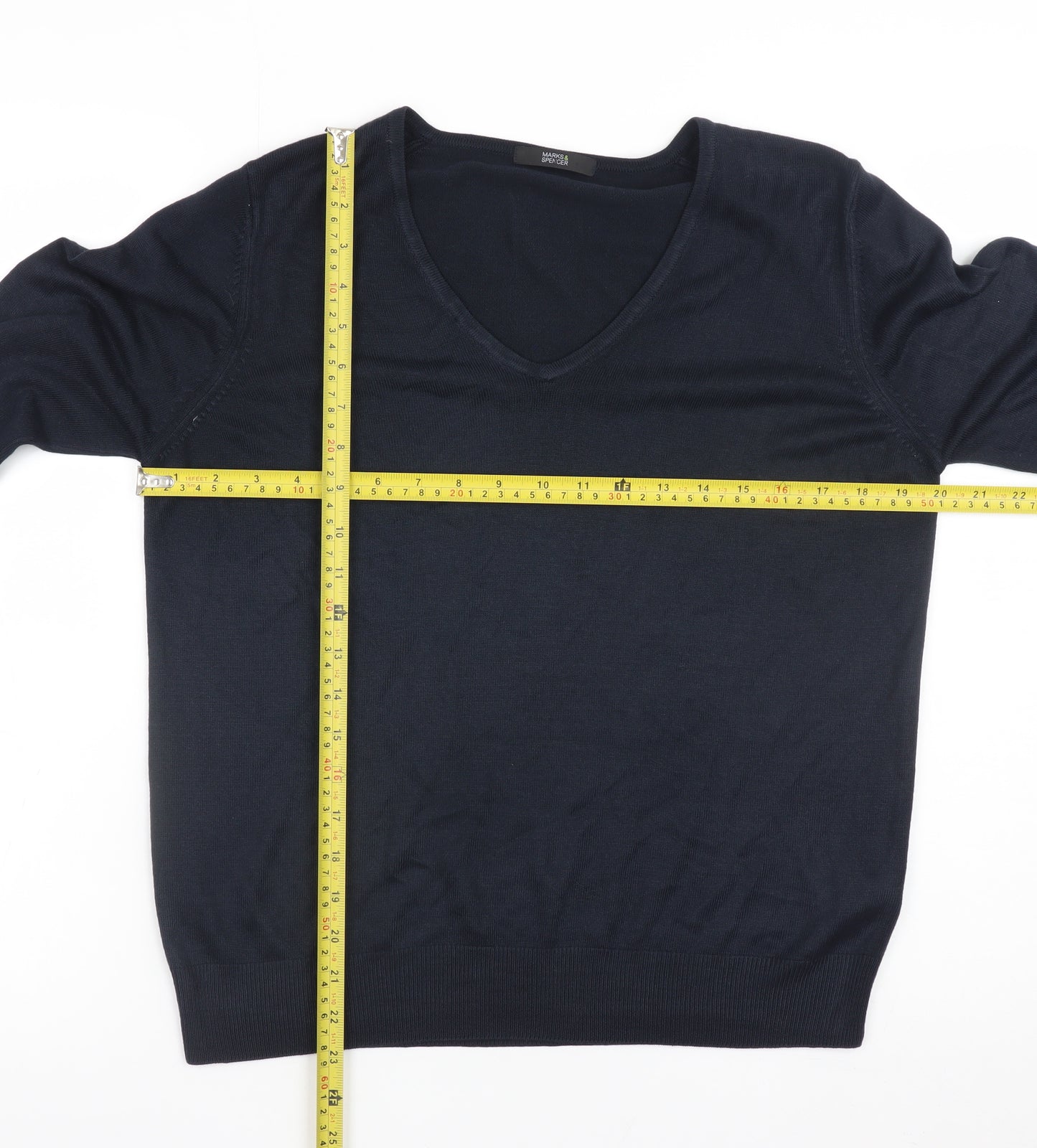 Marks and Spencer Mens Blue V-Neck Acrylic Jumper Size M