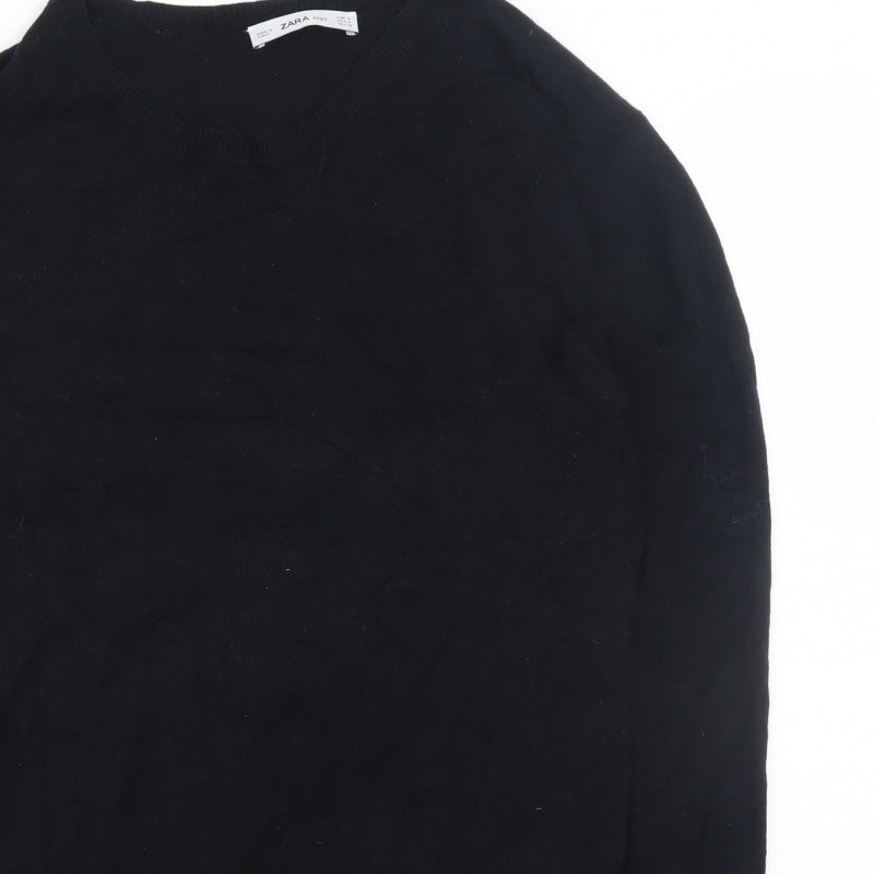 Zara Men Black Knit Pullover Jumper Size M Crew Neck Long Sleeve