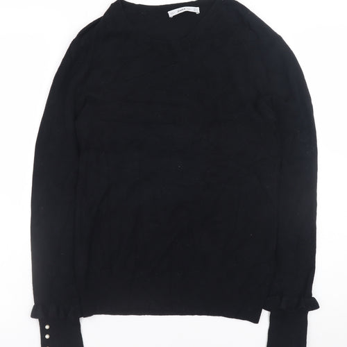 Zara Men Black Knit Pullover Jumper Size M Crew Neck Long Sleeve