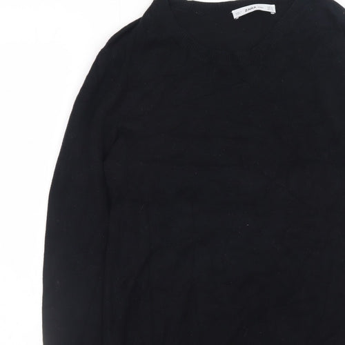 Zara Men Black Knit Pullover Jumper Size M Crew Neck Long Sleeve