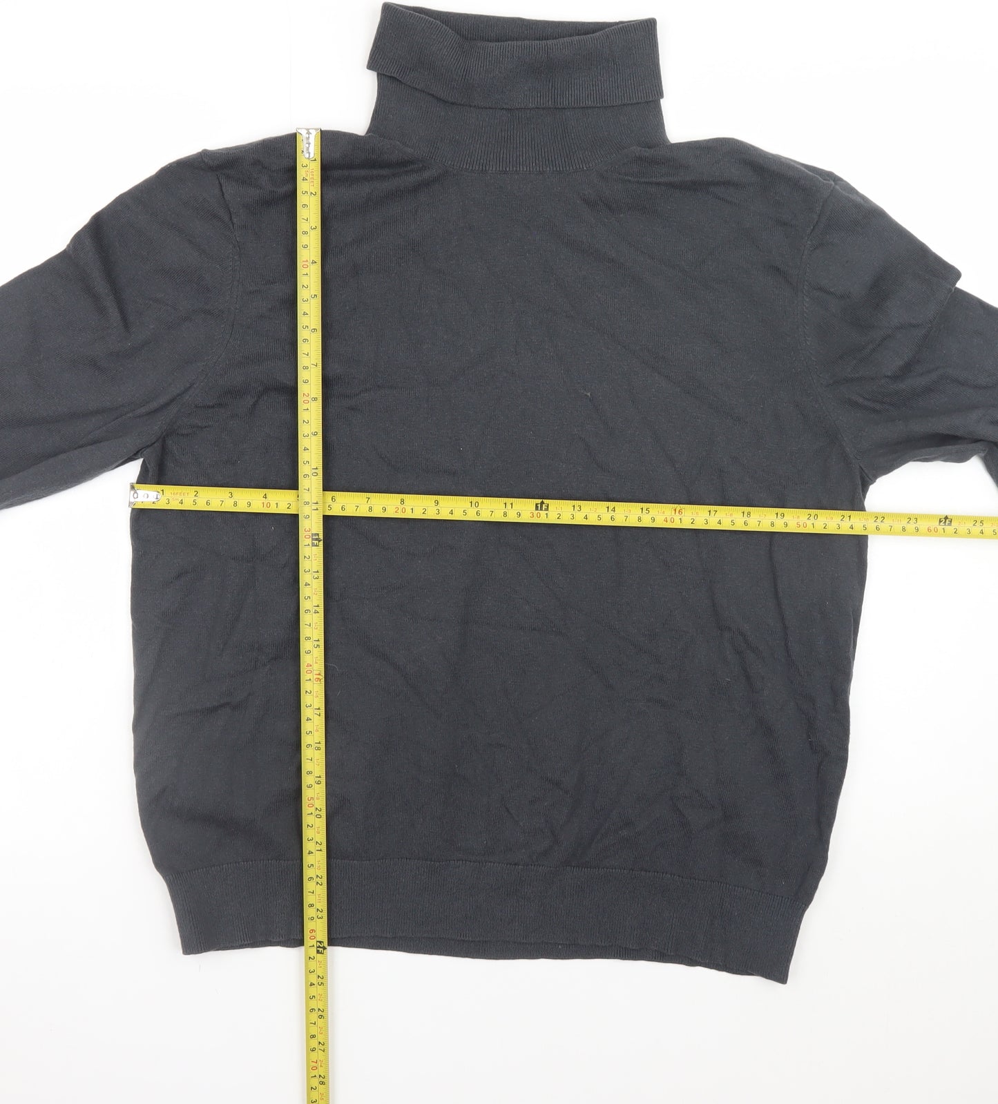 Marks and Spencer Men's Black Roll Neck Cotton Wool Pullover Jumper XL