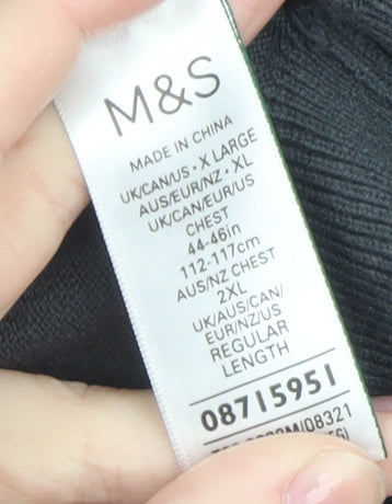 Marks and Spencer Men's Black Roll Neck Cotton Wool Pullover Jumper XL