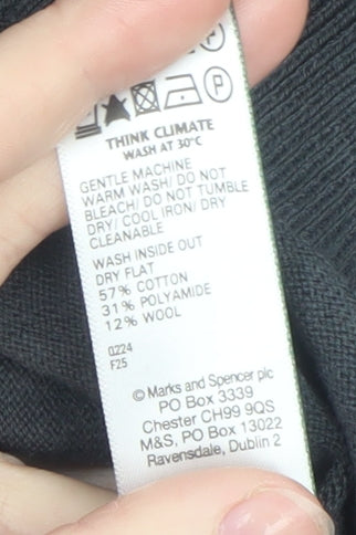 Marks and Spencer Men's Black Roll Neck Cotton Wool Pullover Jumper XL