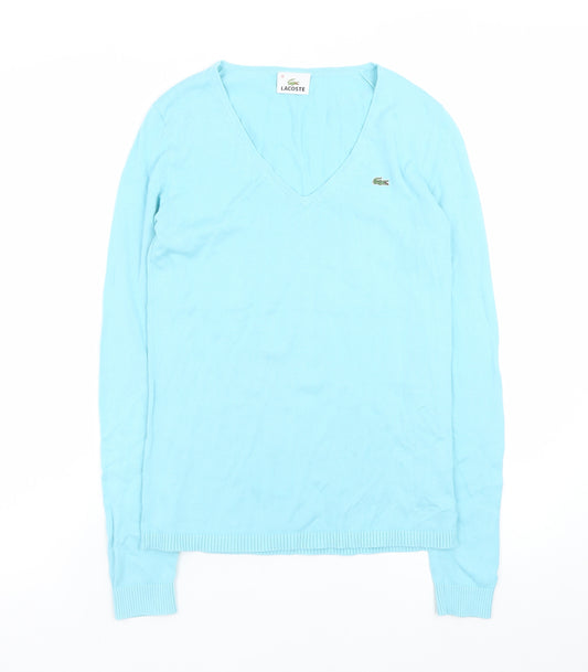 Lacoste Men Blue V-Neck Cotton Pullover Jumper Size S