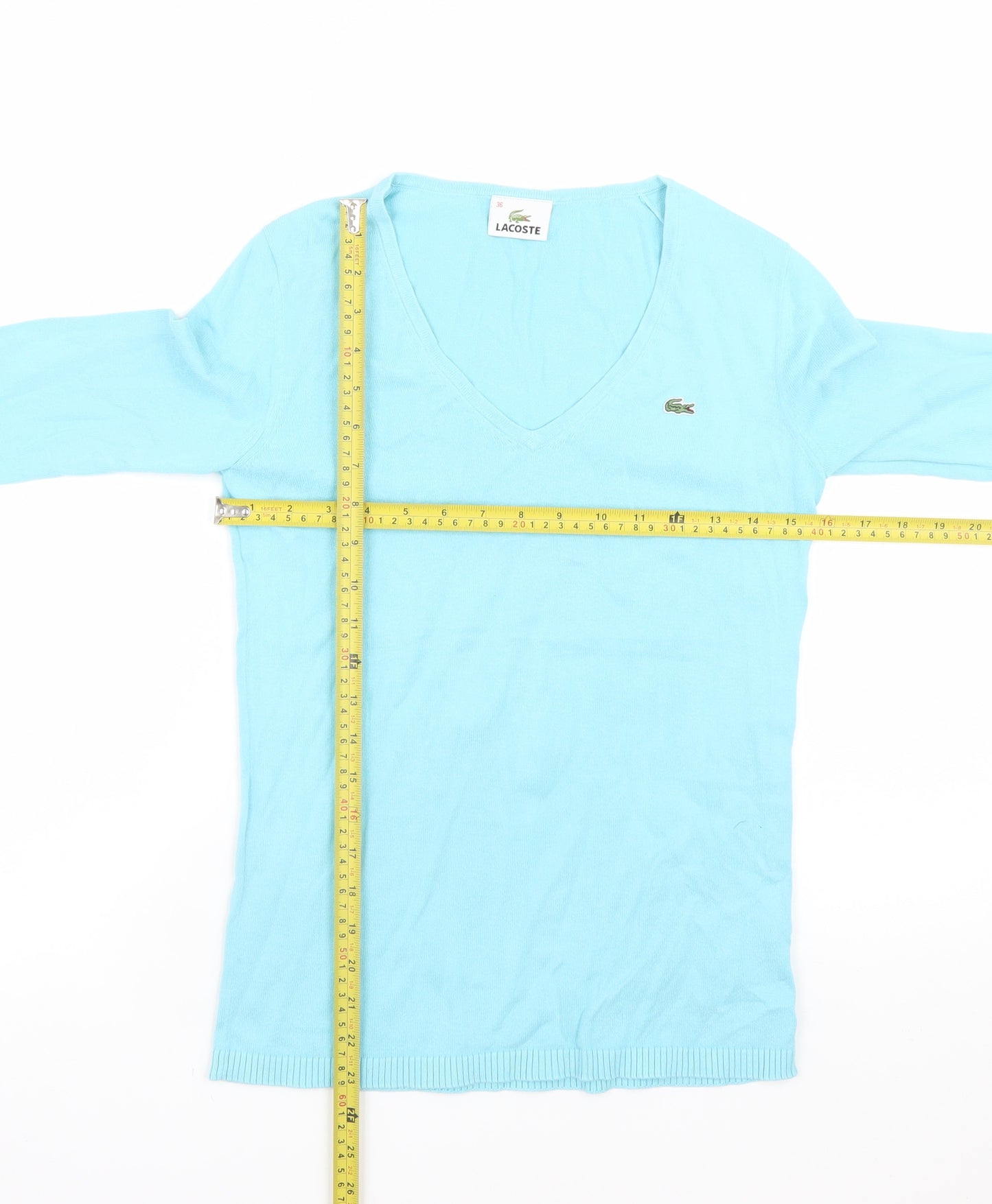 Lacoste Men Blue V-Neck Cotton Pullover Jumper Size S