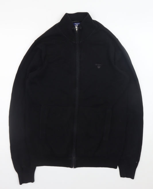 GANT Men's Black Full Zip Cotton Jumper Size M High Neck Classic Knit