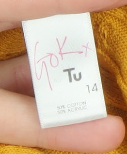 Gok for Tu Women Yellow Cable-Knit Crew Neck Jumper Size 14