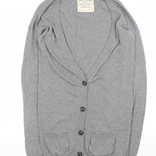 Jack Wills Women's Grey Cotton V-Neck Cardigan Size 12