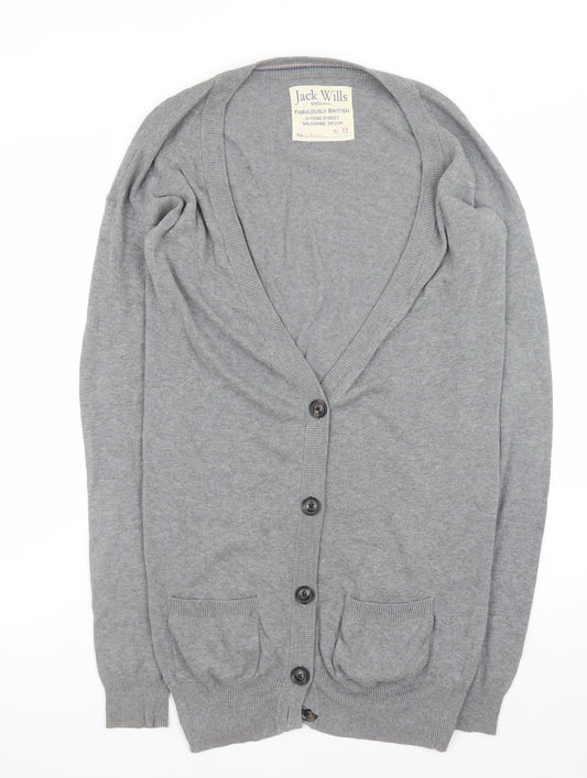 Jack Wills Women's Grey Cotton V-Neck Cardigan Size 12