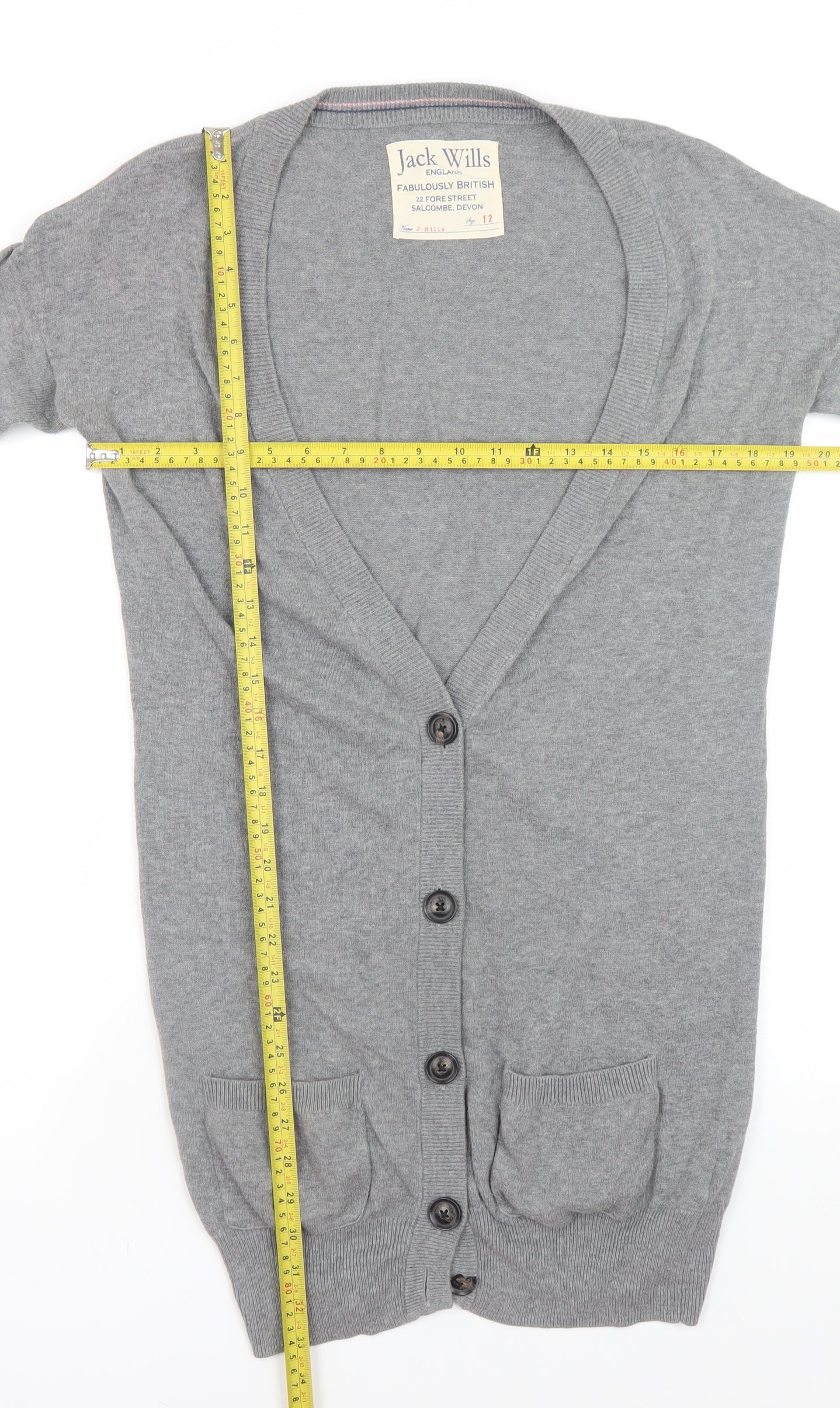 Jack Wills Women's Grey Cotton V-Neck Cardigan Size 12