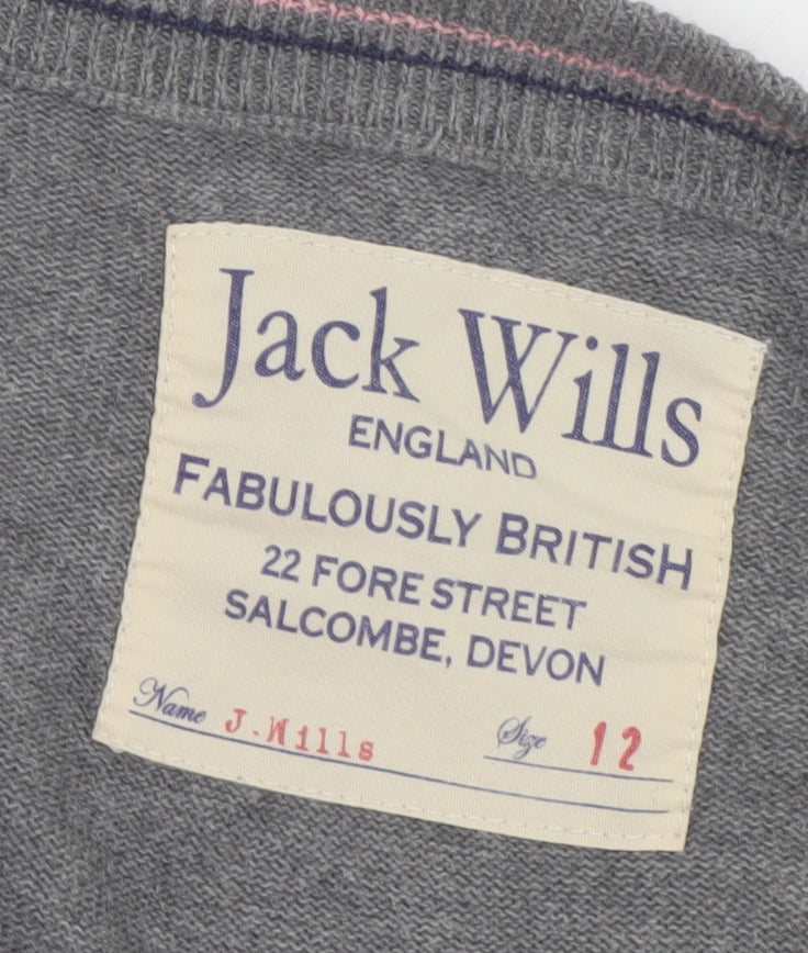Jack Wills Women's Grey Cotton V-Neck Cardigan Size 12