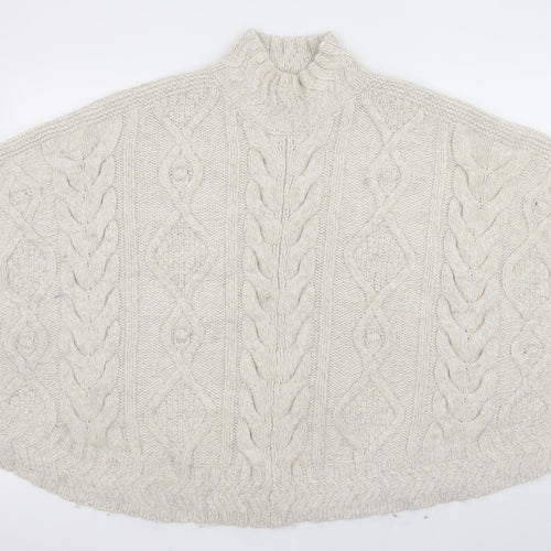 Fat Face Women’s Beige Cable Knit Cape Jumper S High Neck Acrylic Blend
