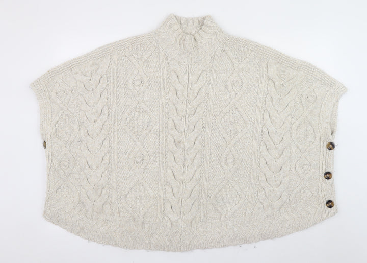 Fat Face Women’s Beige Cable Knit Cape Jumper S High Neck Acrylic Blend