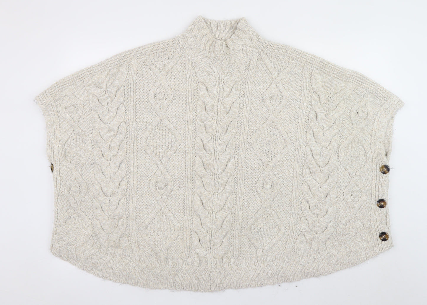 Fat Face Women’s Beige Cable Knit Cape Jumper S High Neck Acrylic Blend
