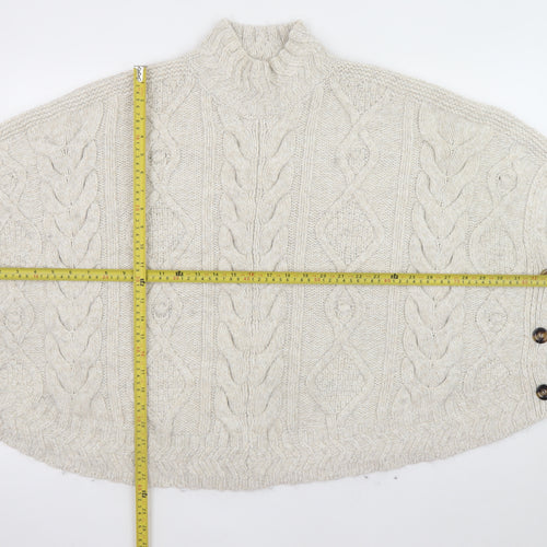 Fat Face Women’s Beige Cable Knit Cape Jumper S High Neck Acrylic Blend