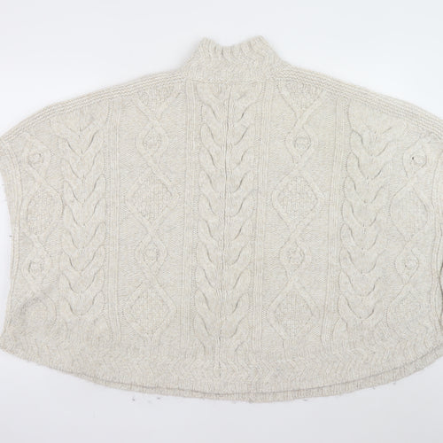 Fat Face Women’s Beige Cable Knit Cape Jumper S High Neck Acrylic Blend