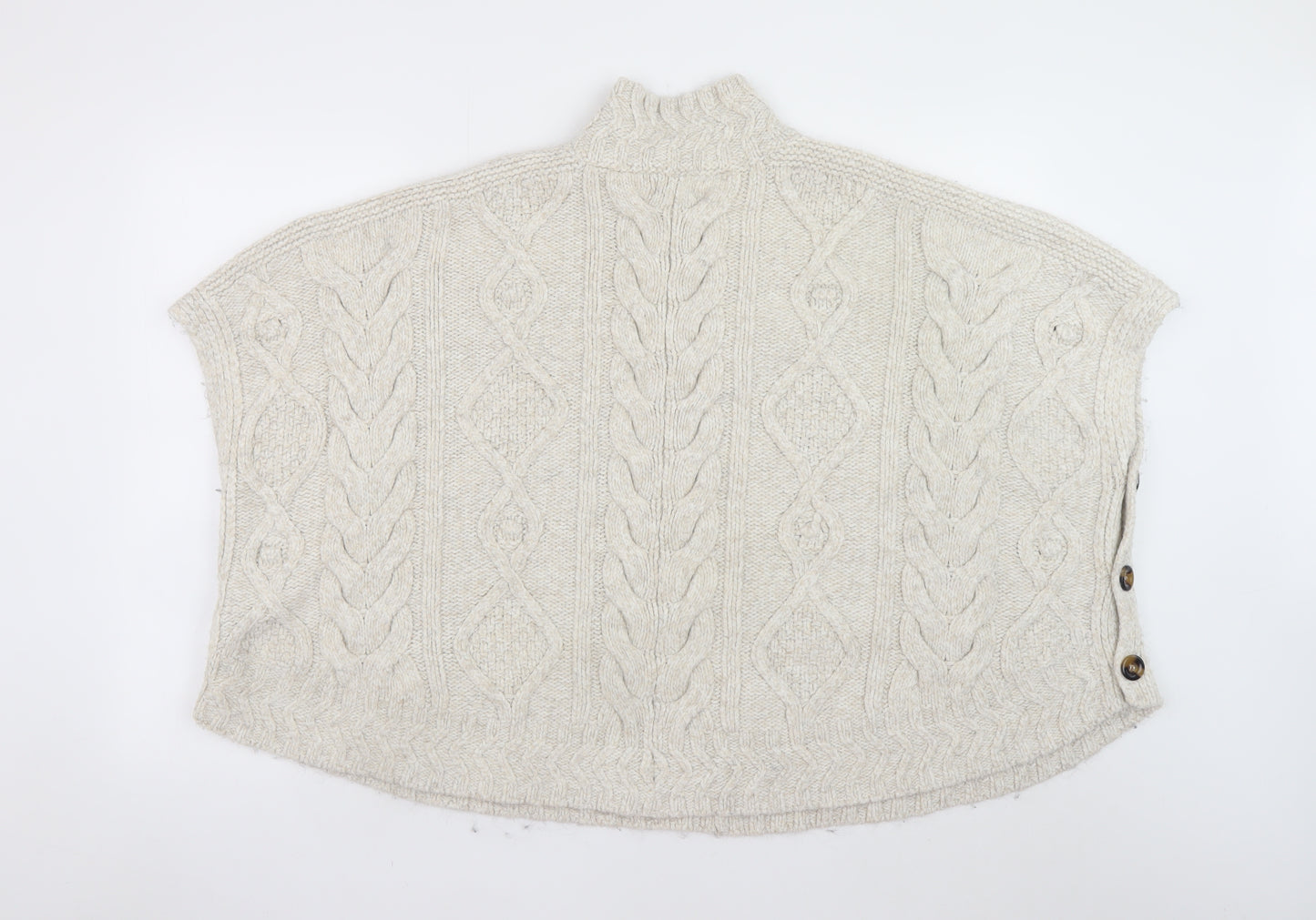 Fat Face Women’s Beige Cable Knit Cape Jumper S High Neck Acrylic Blend