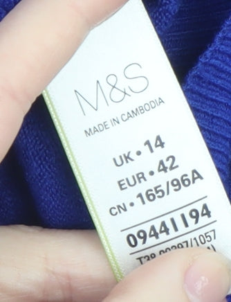 Marks and Spencer Women Blue Acrylic Crew Neck Long Sleeve Jumper Size 14